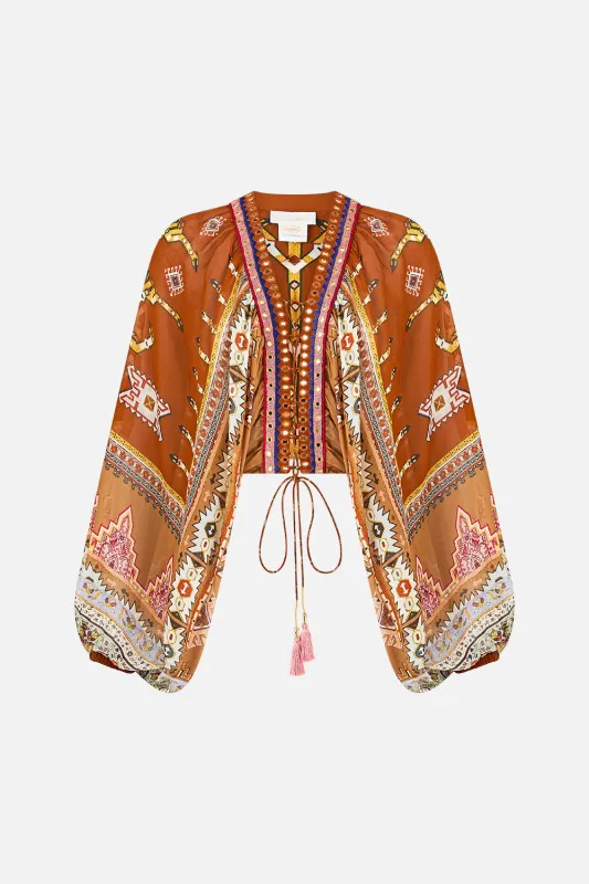 LACE UP FRONT BLOUSON SLEEVE BLOUSE FABRIC OF TIME sold by Camilla