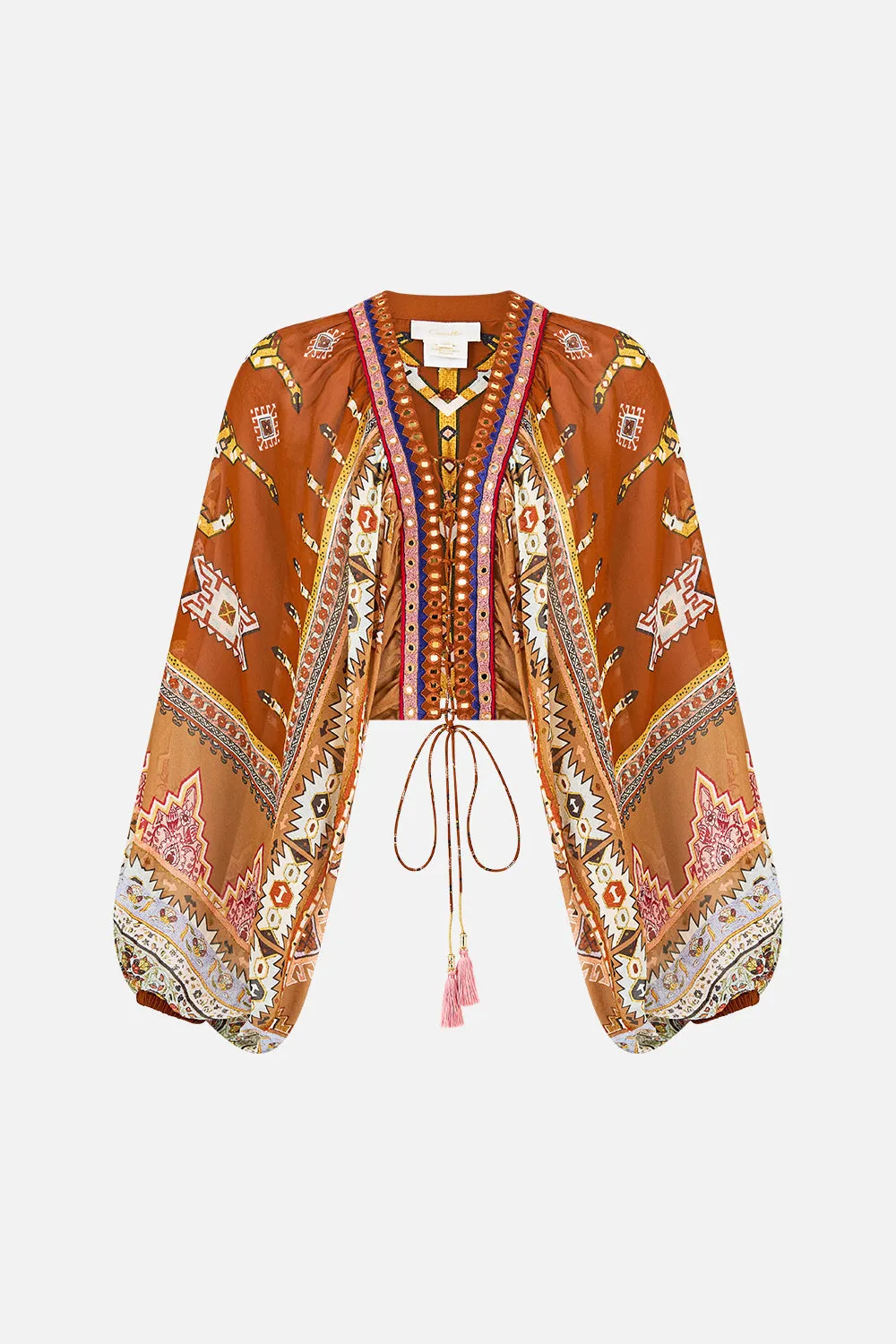 LACE UP FRONT BLOUSON SLEEVE BLOUSE FABRIC OF TIME sold by Camilla