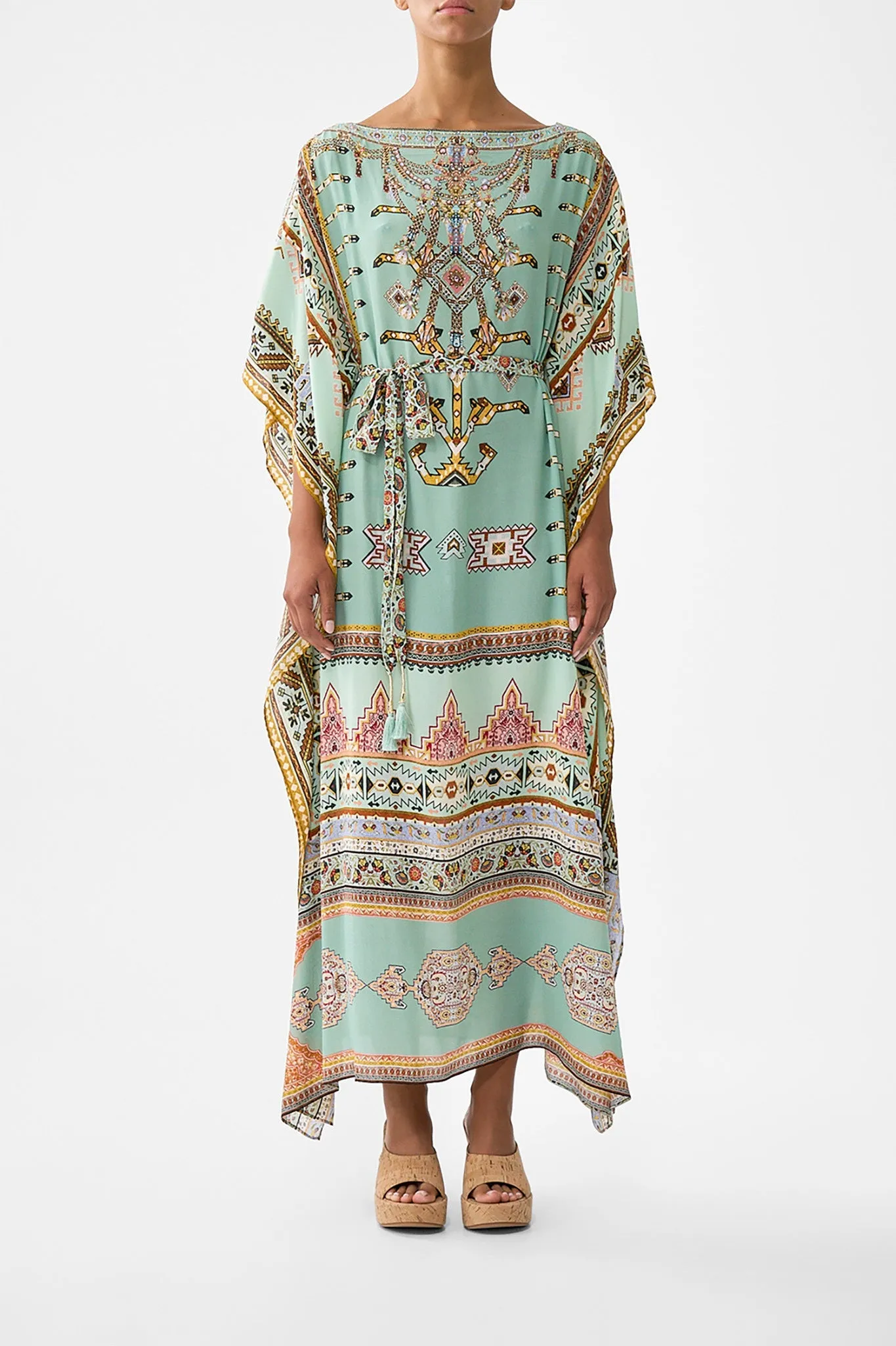 SCARF KAFTAN WITH TIE WAIST LEGEND HAS IT sold by Camilla