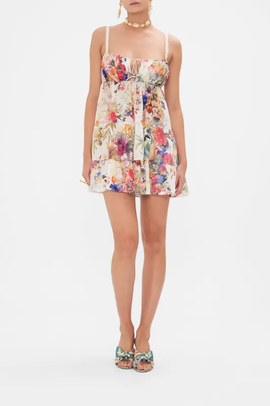 GATHERED BUST TIERED MINI DRESS FRIENDS WITH FRESCOS sold by Camilla