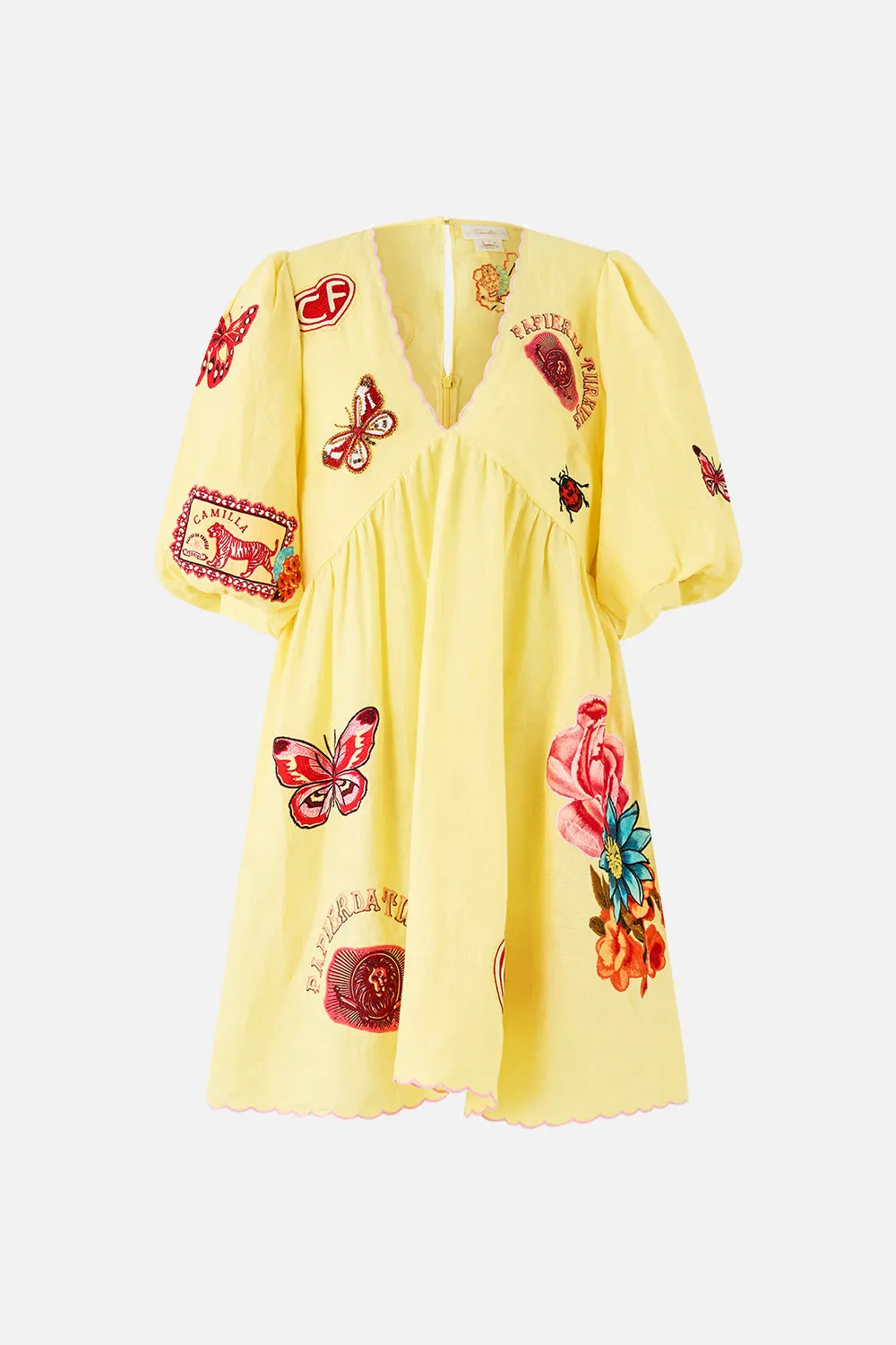 V NECK PUFF SLEEVE SHORT DRESS COLLAGE KINGDOM sold by Camilla