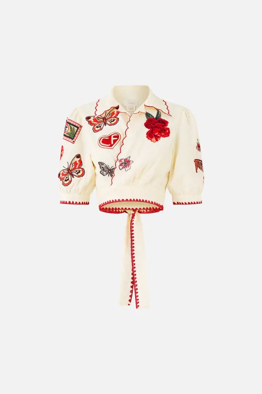 CROPPED TOP WITH TIE FRONT HIGH CLASS HOOKAH made by Camilla