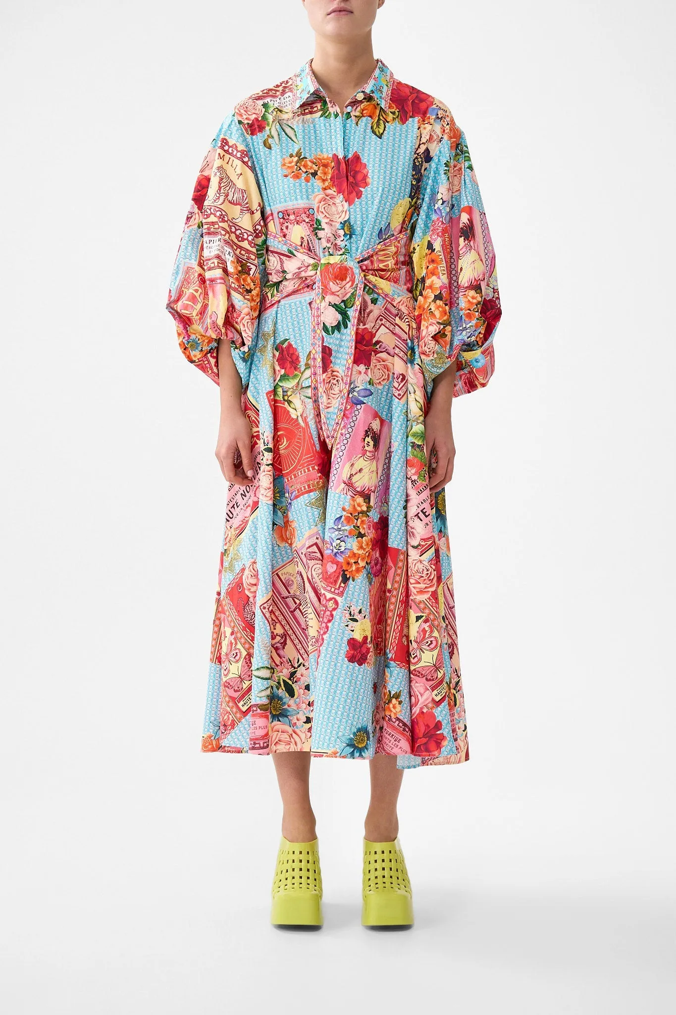 WAIST TIE SHIRT DRESS WITH BUBBLE SLEEVE PAPERS AND CURIOUS CAPERS sold by Camilla