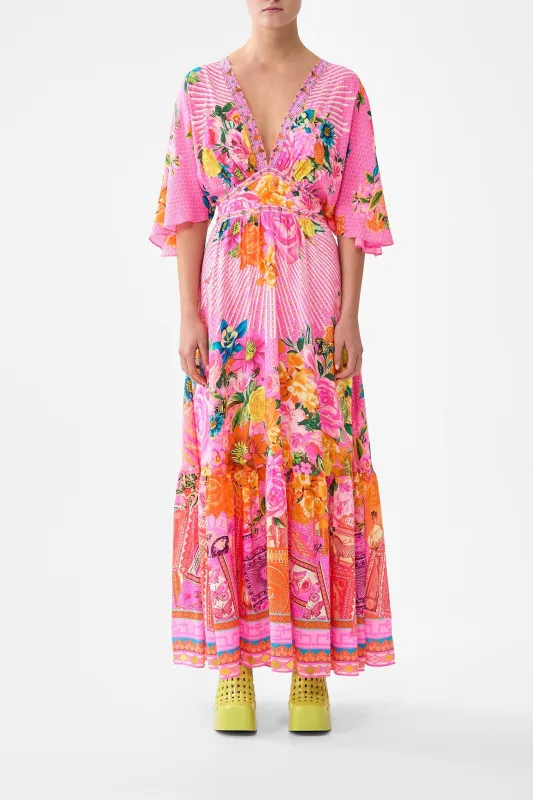 WAISTED DRESS WITH HEM RUFFLE ILLUSTRATION NATION made by Camilla