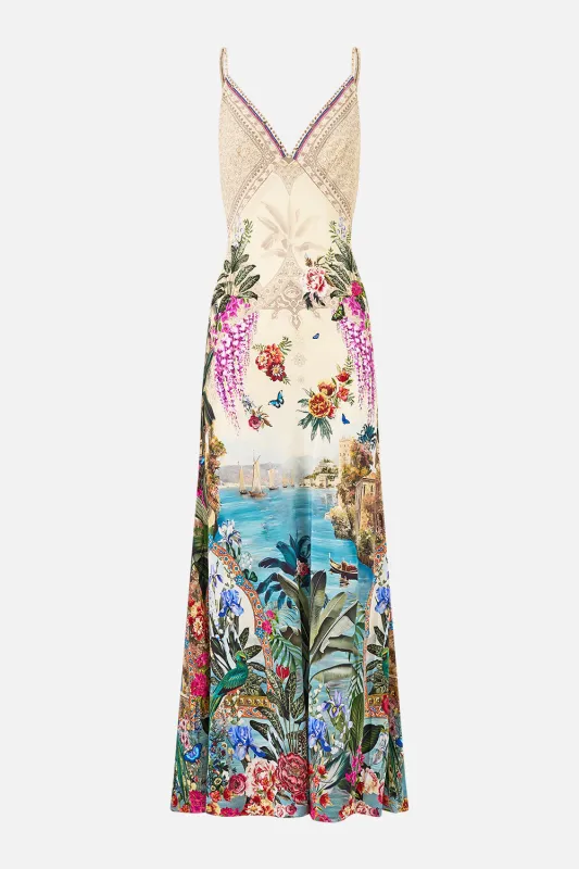 V-NECK FULL LENGTH BIAS SLIP DRESS BODRUM BOTANICALS sold by Camilla