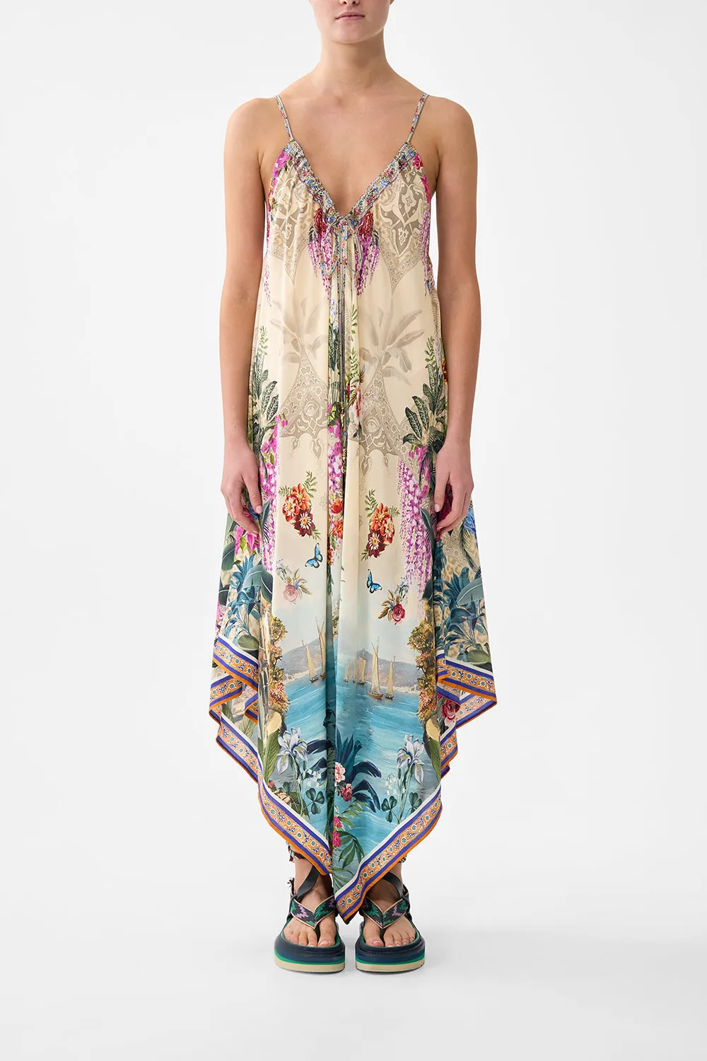 DRAPED JUMPSUIT WITH STRAPS BODRUM BOTANICALS sold by Camilla