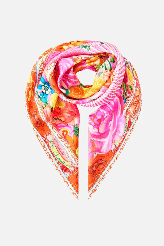 LARGE CRYSTALLED SILK SQUARE SCARF ILLUSTRATION NATION sold by Camilla