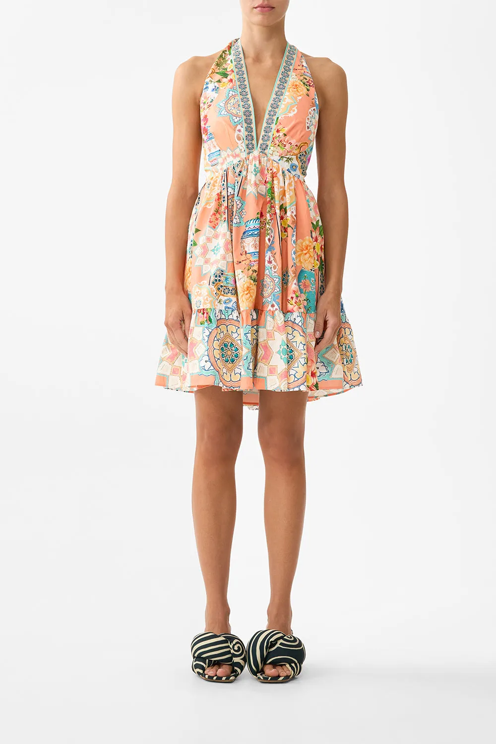 RUFFLE HEM HALTER SHORT DRESS MEET ME IN MALLORCA sold by Camilla