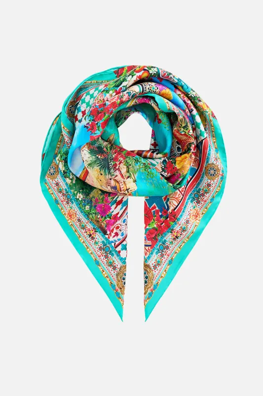 PRINTED SILK TWILL SQUARE SCARF MEET ME IN MALLORCA sold by Camilla