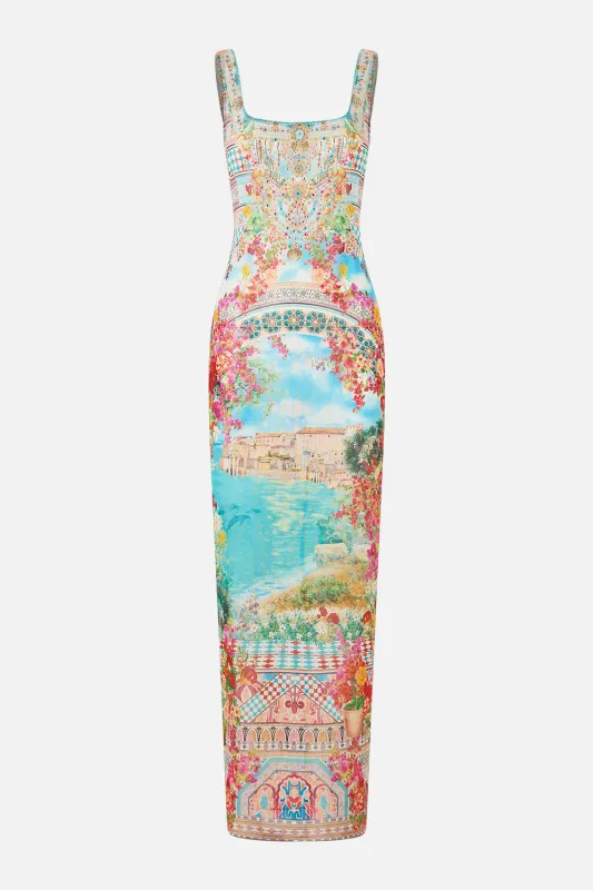 SQUARE NECK BEACH MAXI DRESS W LOW BACK MEET ME IN MALLORCA sold by Camilla