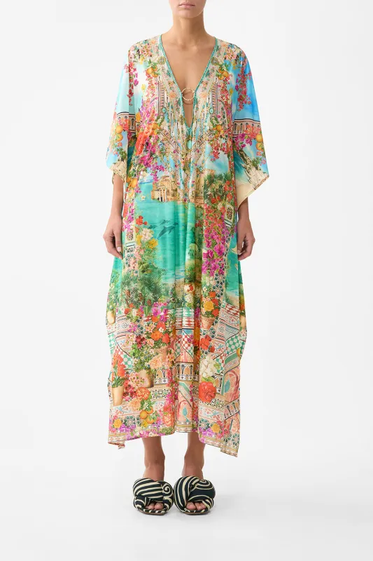 LONG V NECK KAFTAN W RING FRONT TRIM MEET ME IN MALLORCA sold by Camilla