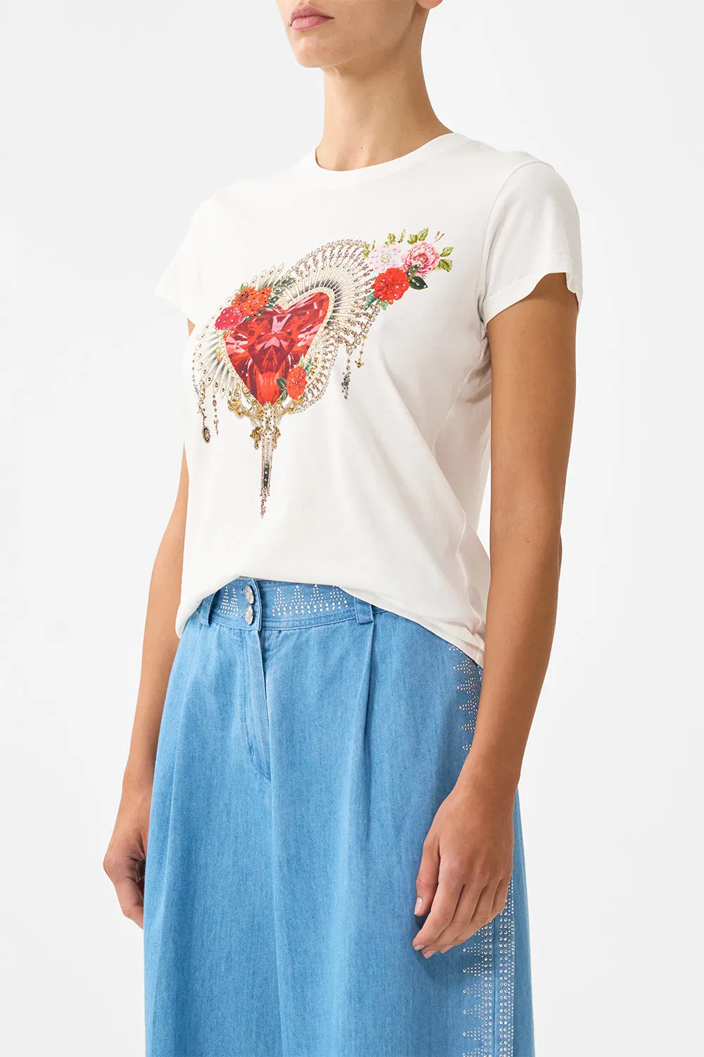 SLIM FIT ROUND NECK T-SHIRT - WHITE OLÉ OLÉ sold by Camilla product image thumbnail 5