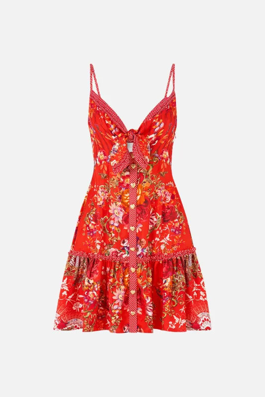 TIE FRONT SHORT DRESS WITH HEM RUFFLE OLÉ OLÉ sold by Camilla