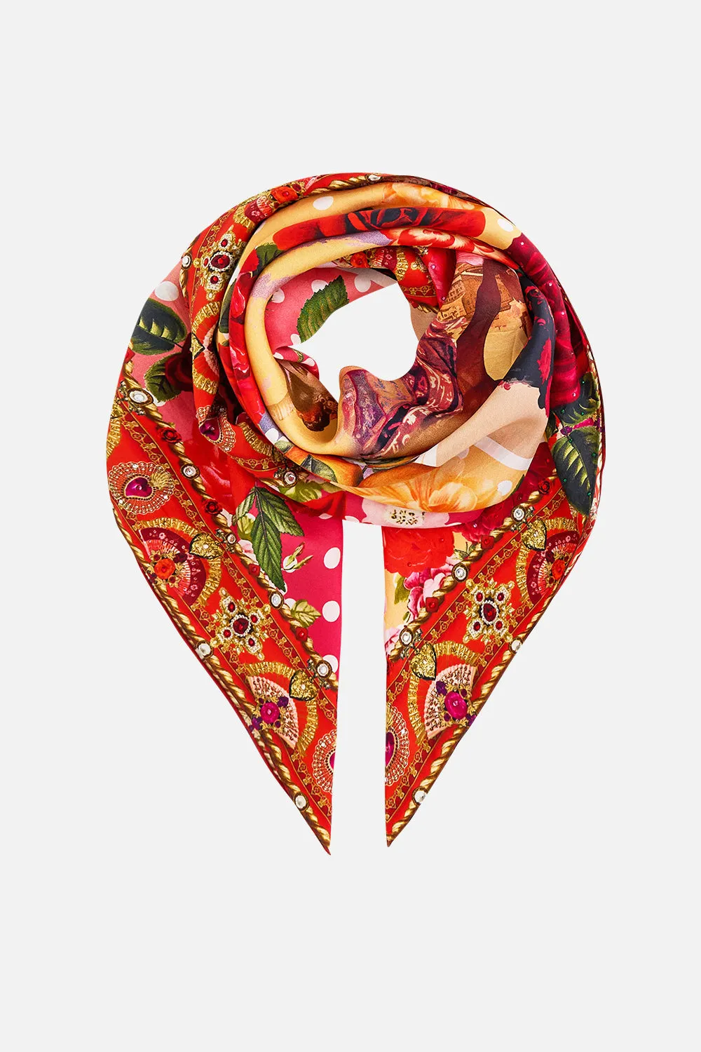 LARGE CRYSTALLED SILK SQUARE SCARF OLÉ OLÉ sold by Camilla