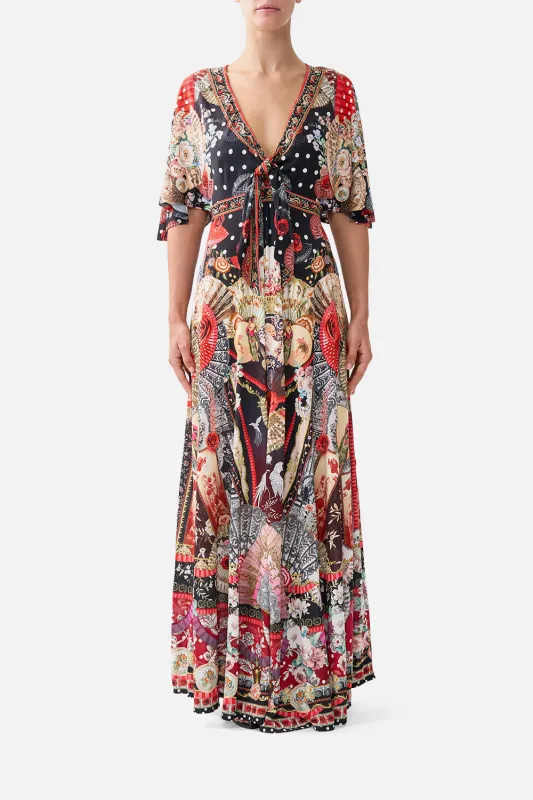 FLUTTER SLEEVE TIE FRONT JERSEY DRESS DAUGHTERS OF DUENDE sold by Camilla