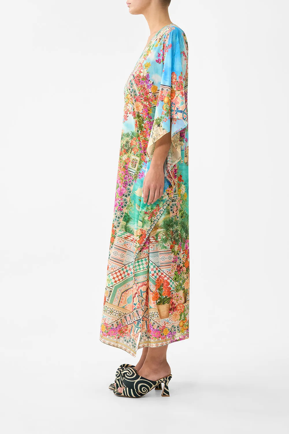 LONG V NECK KAFTAN WITH RING FRONT TRIM MEET ME IN MALLORCA sold by Camilla product image thumbnail 4