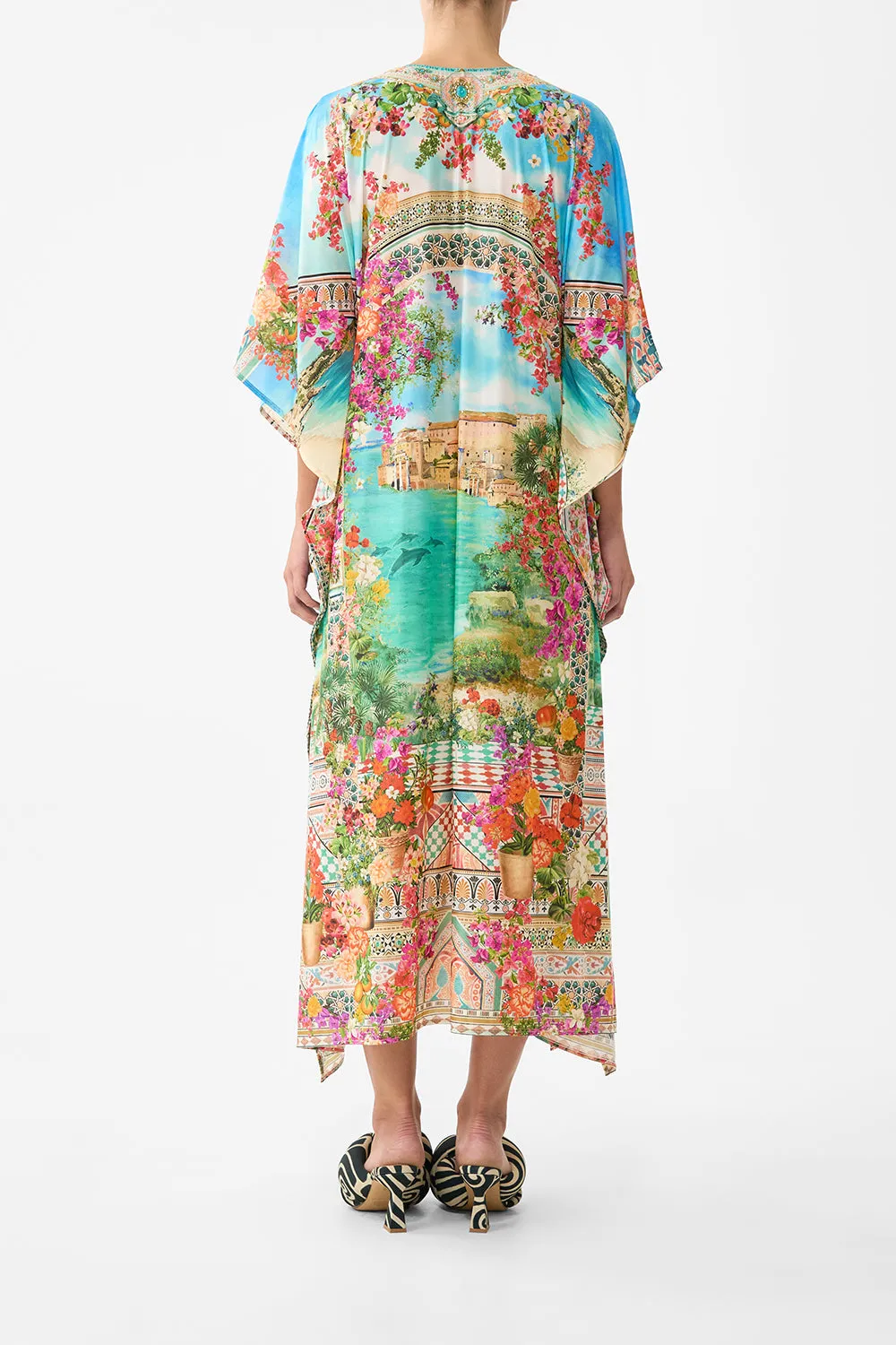 LONG V NECK KAFTAN WITH RING FRONT TRIM MEET ME IN MALLORCA sold by Camilla product image thumbnail 2
