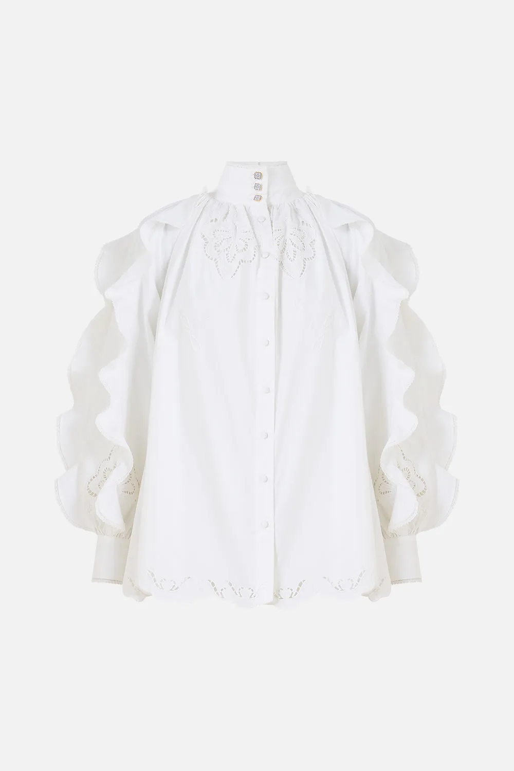 RELAXED BLOUSE WITH FRILL SLEEVE DETAIL - WHITE A TILED WONDERLAND sold by Camilla