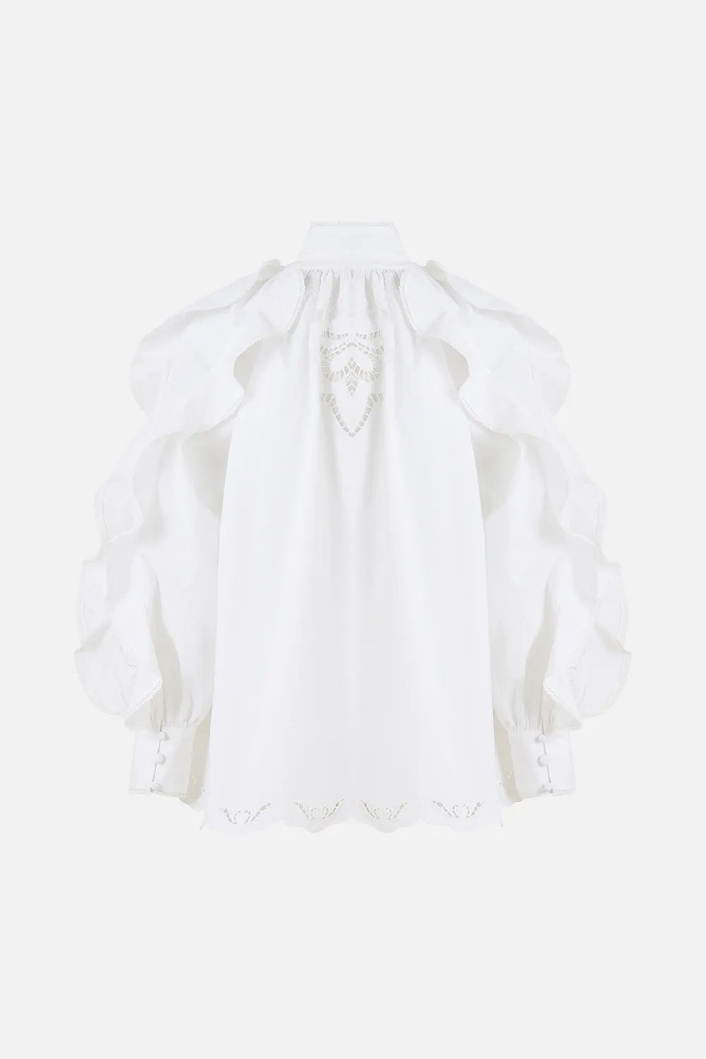 RELAXED BLOUSE WITH FRILL SLEEVE DETAIL - WHITE A TILED WONDERLAND sold by Camilla product image thumbnail 2