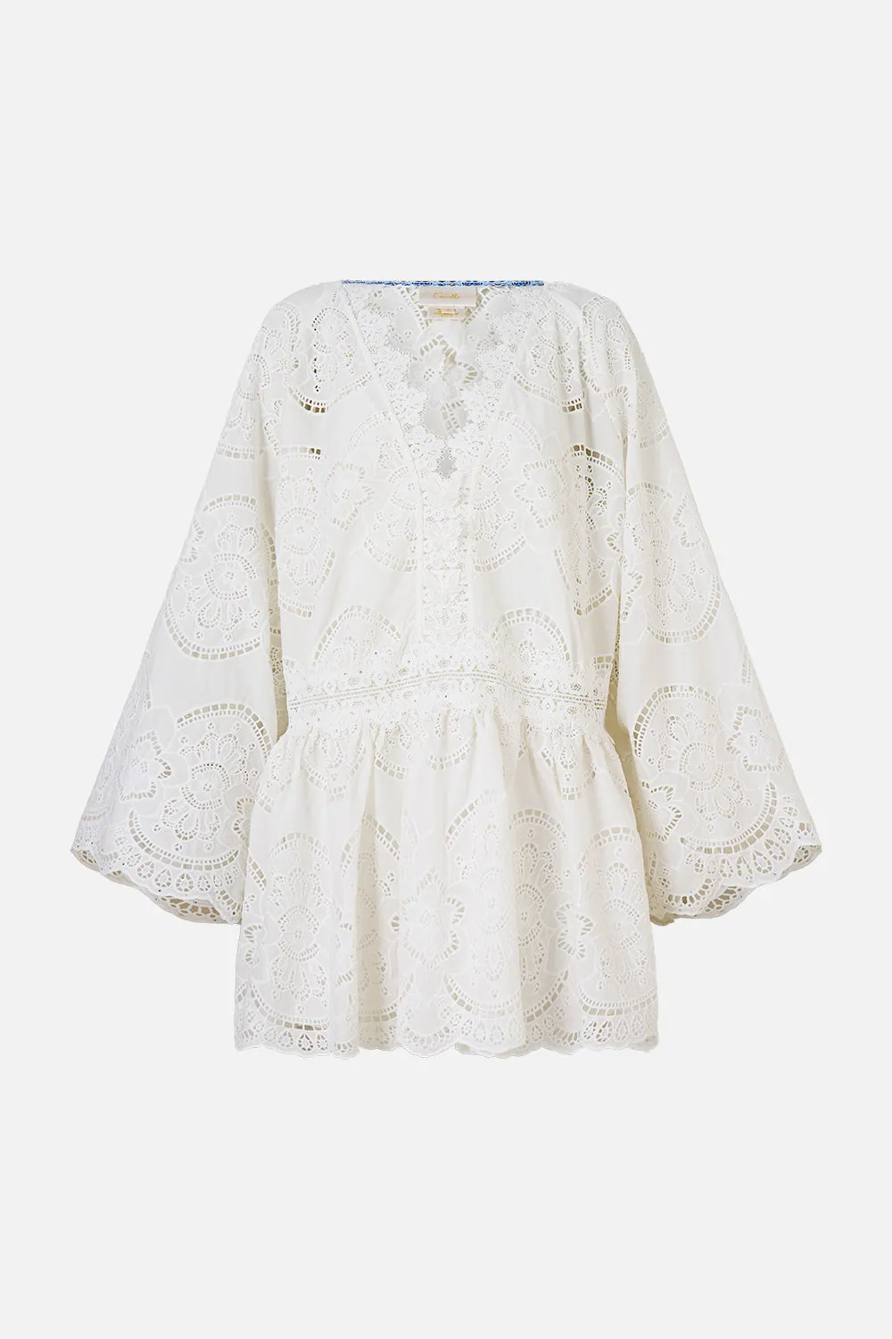 V NECK RELAXED SHORT DRESS WITH DROPPED WAIST A TILED WONDERLAND sold by Camilla