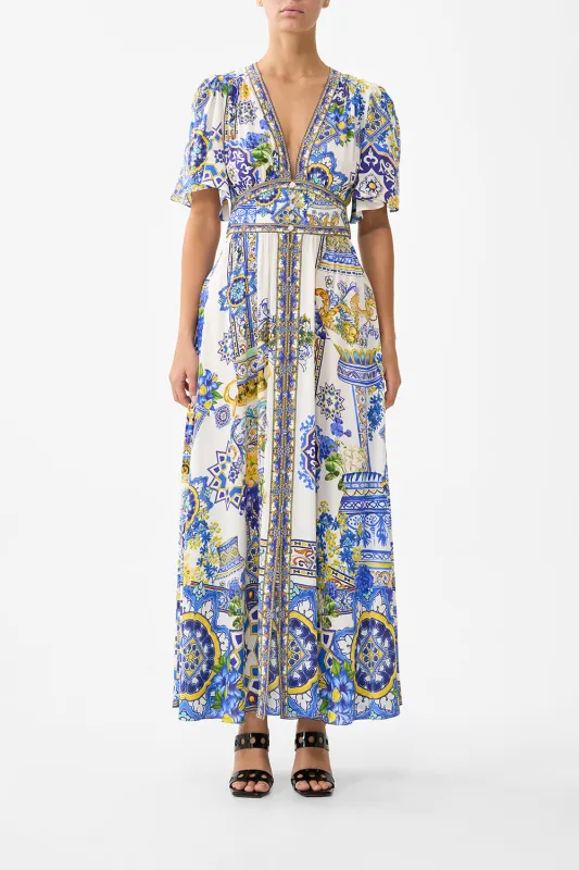 SHAPED WAISTBAND DRESS WITH FLUTTER SLEEVES ESPAÑA NIRVANA made by Camilla