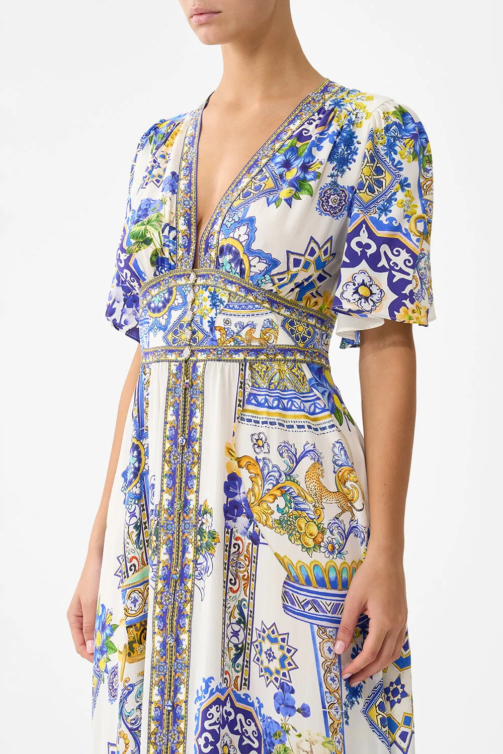 SHAPED WAISTBAND DRESS WITH FLUTTER SLEEVES ESPAÑA NIRVANA sold by Camilla product image thumbnail 5