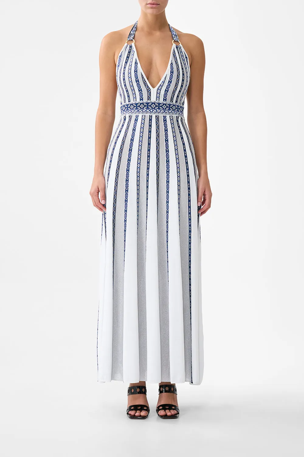 HALTER NECK KNIT DRESS WITH SILK TIE A TILED WONDERLAND sold by Camilla