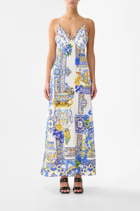 V NECK FULL LENGTH BIAS SLIP DRESS MILLA IN SEVILLA sold by Camilla