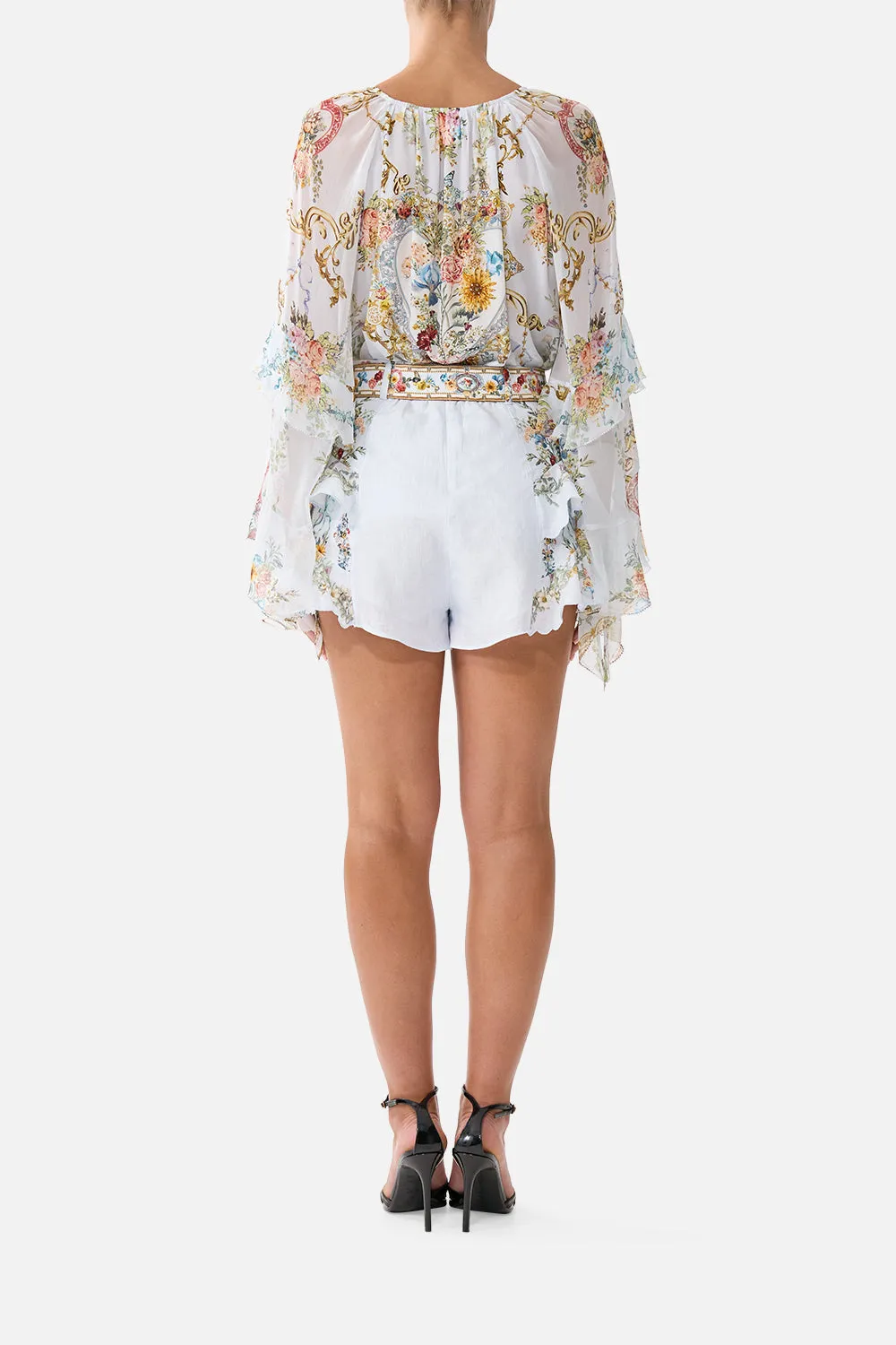 LACE UP V NECK BLOUSE WITH CASCADE RUFFLES SEVILLE SWEETHEART sold by Camilla product image thumbnail 2