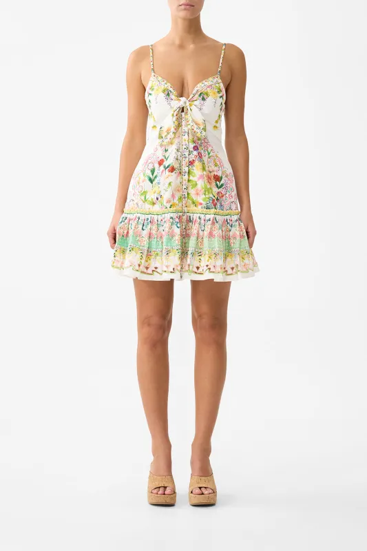 TIE FRONT SHORT DRESS WITH HEM RUFFLE THE CALL OF CATALONIA sold by Camilla