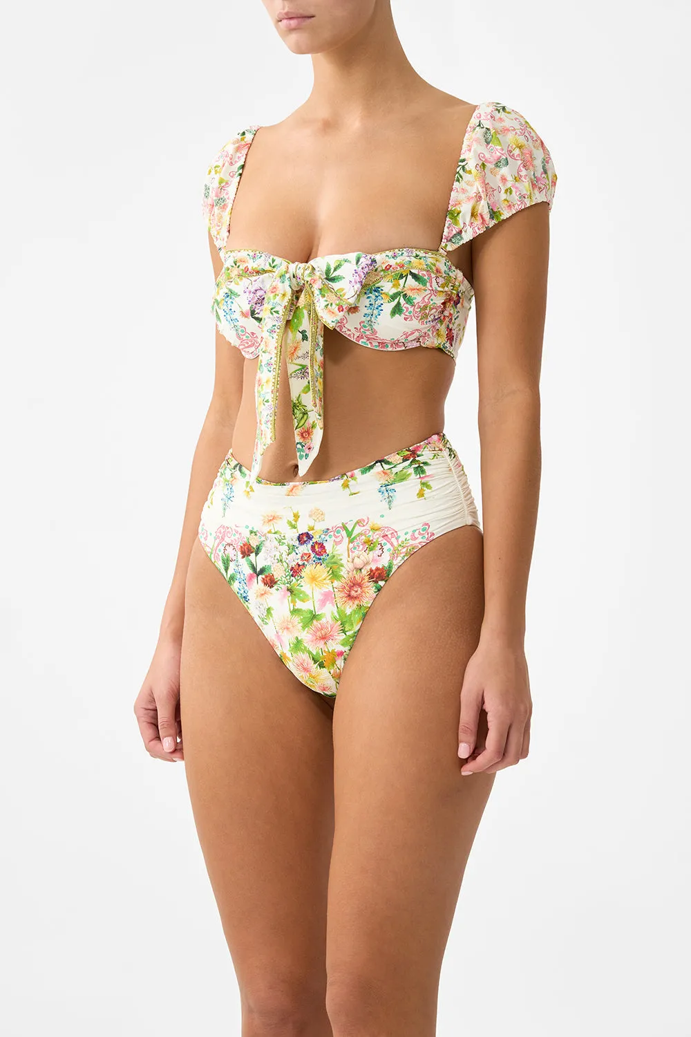 TIE FRONT UNDERWIRE BIKINI TOP WITH PUFF SLEEVE THE CALL OF CATALONIA sold by Camilla product image thumbnail 5