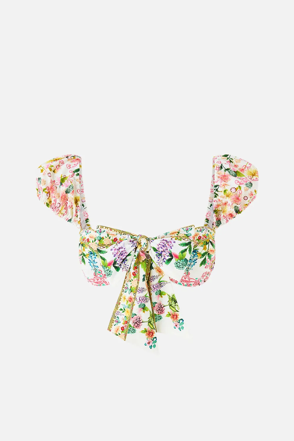 TIE FRONT UNDERWIRE BIKINI TOP WITH PUFF SLEEVE THE CALL OF CATALONIA sold by Camilla product image thumbnail 3