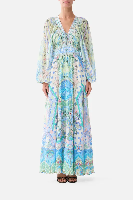 LACE UP FRONT LONG DRESS MIDSUMMER MOSAICS sold by Camilla