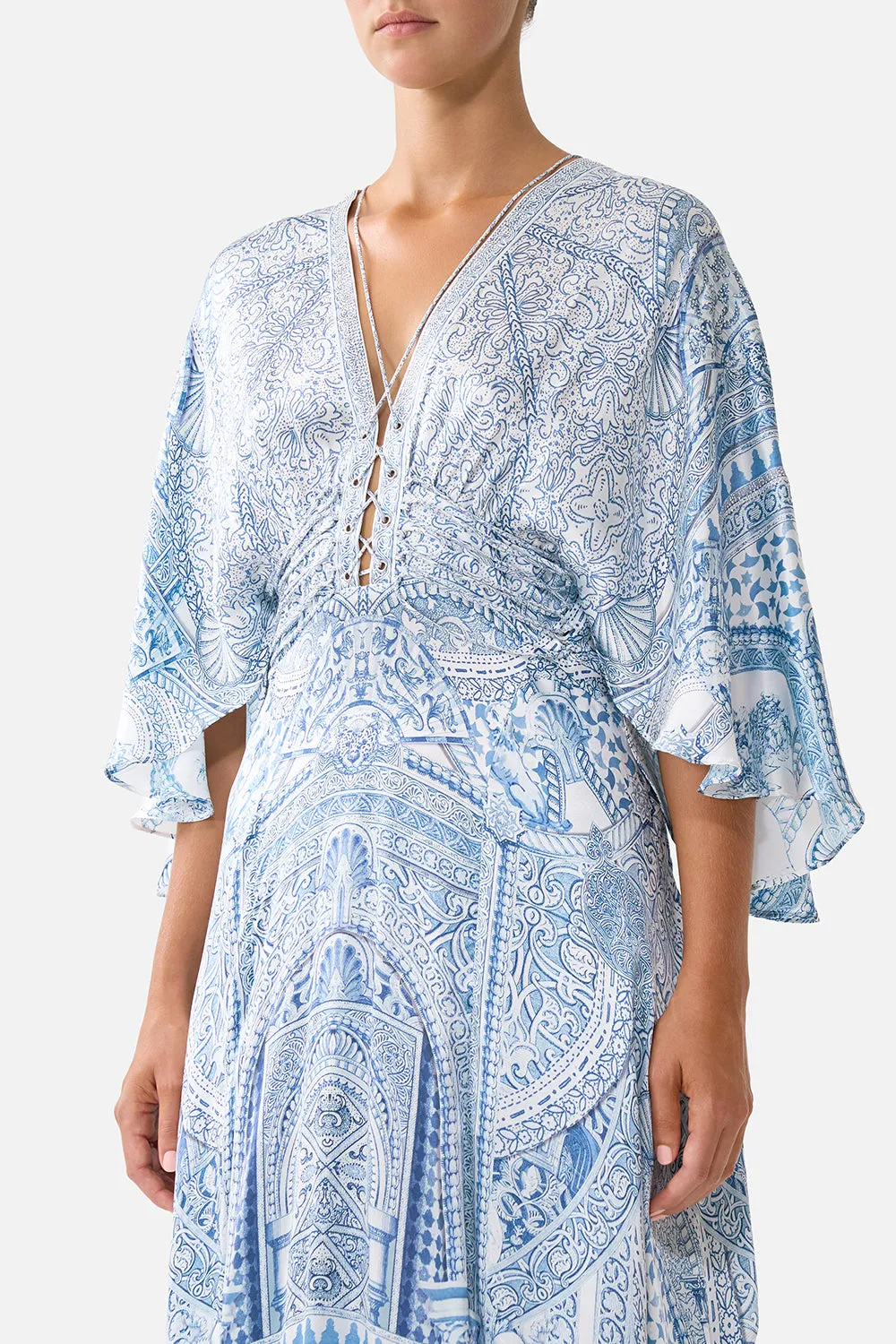 V NECK LACE UP DETAIL LONG DRESS THE HUM OF THE ALHAMBRA sold by Camilla product image thumbnail 4