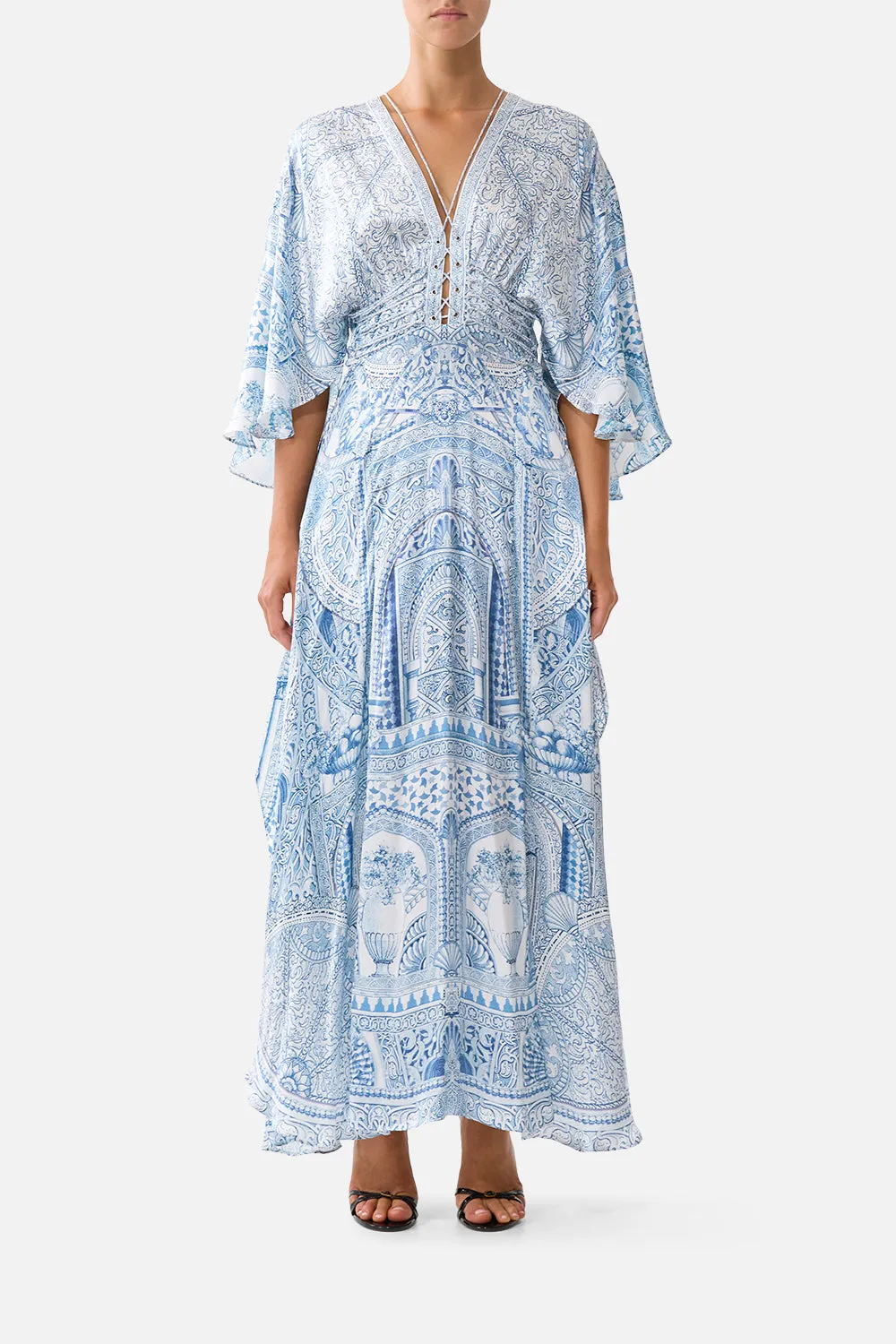 V NECK LACE UP DETAIL LONG DRESS THE HUM OF THE ALHAMBRA sold by Camilla