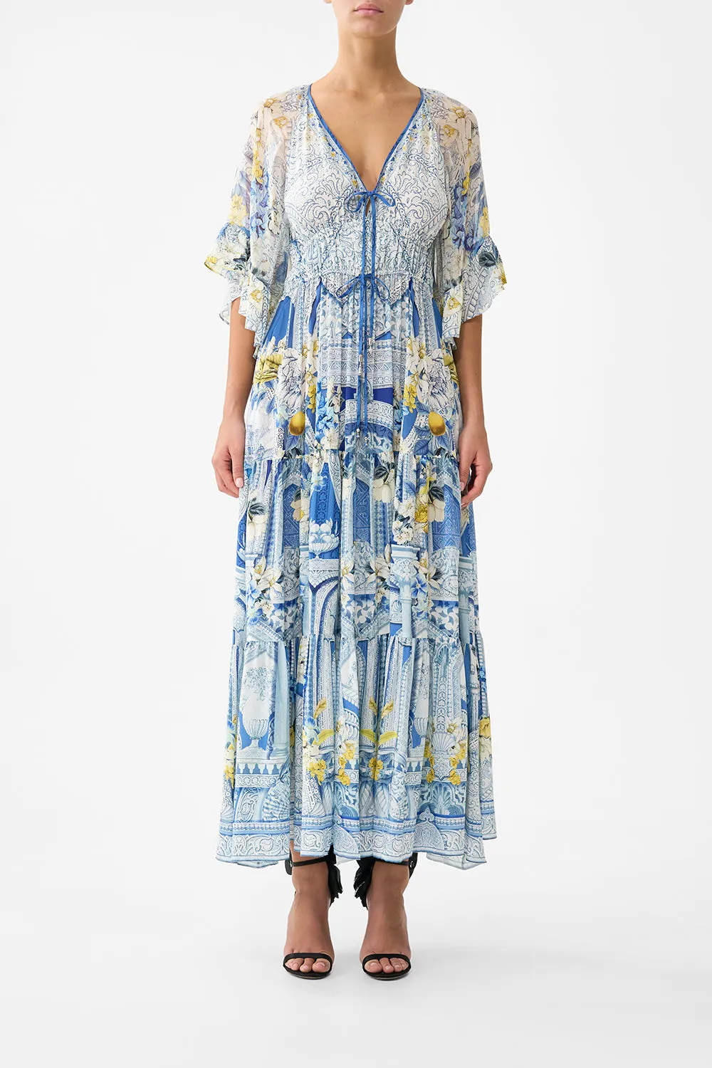 RUFFLE SLEEVE LONG DRESS DE NADA GRANADA sold by Camilla