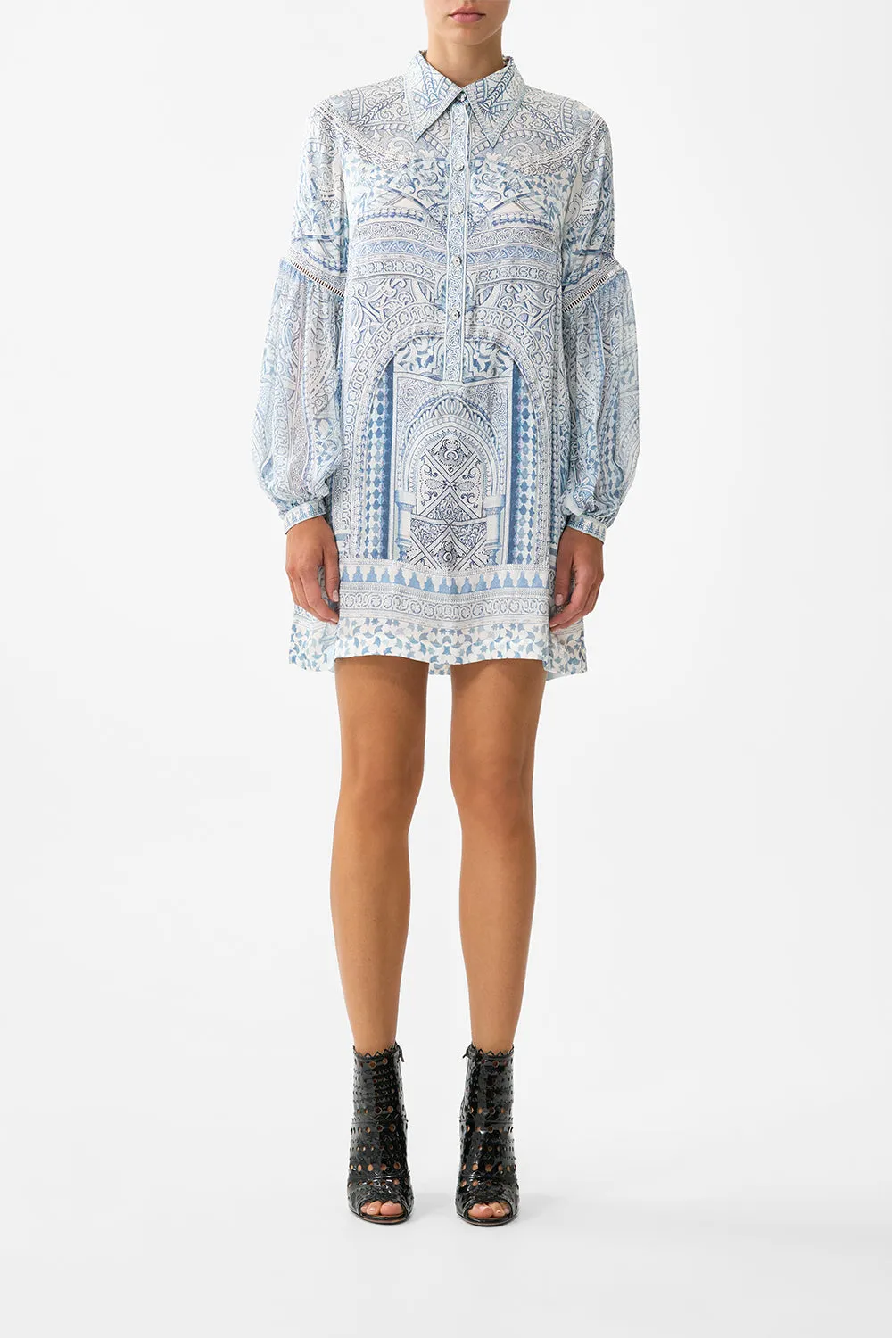 SHIRT DRESS WITH BLOUSON SLEEVE THE HUM OF THE ALHAMBRA sold by Camilla