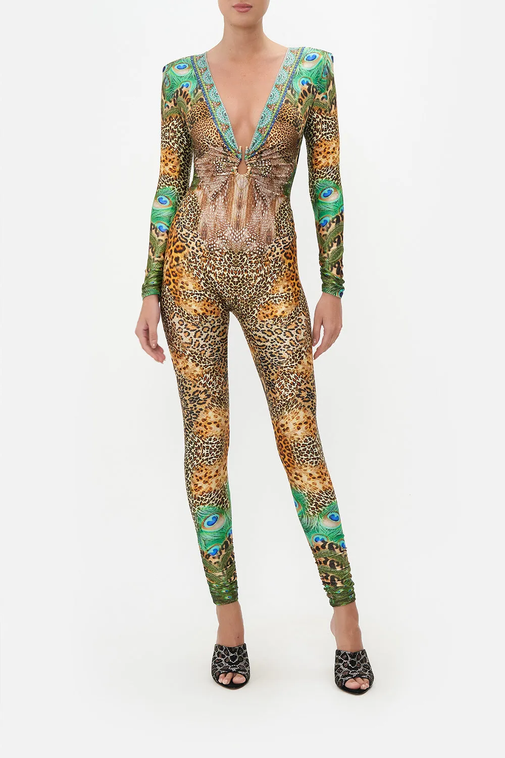 PLUNGE FRONT CATSUIT WITH RING SURREALIST XANADU sold by Camilla