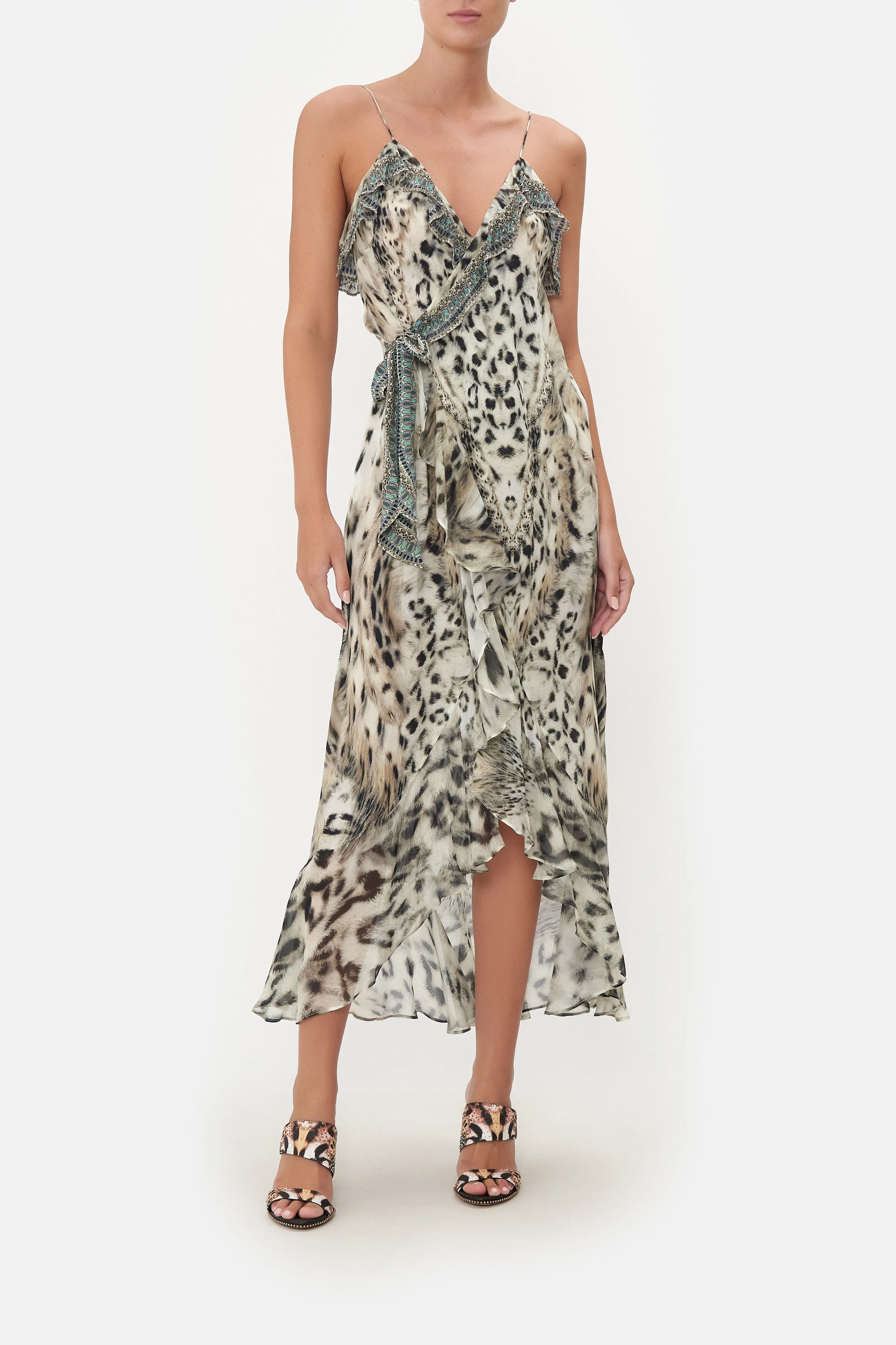 LONG WRAP DRESS WITH FRILL SNOW WHISPERS sold by Camilla