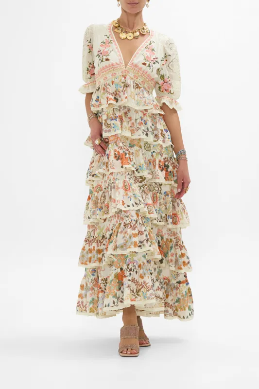 PUFF SLEEVE TIERED SKIRT LONG DRESS IN HONOUR OF HEIRLOOMS sold by Camilla