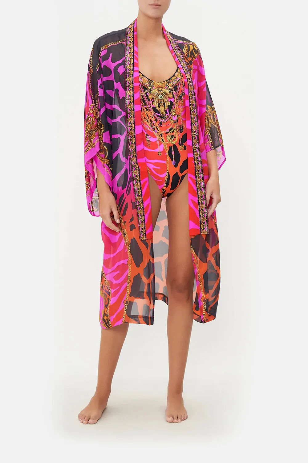 MID LENGTH KIMONO LAYER WITH COLLAR ALWAYS CHANGE YOUR SPOTS sold by Camilla