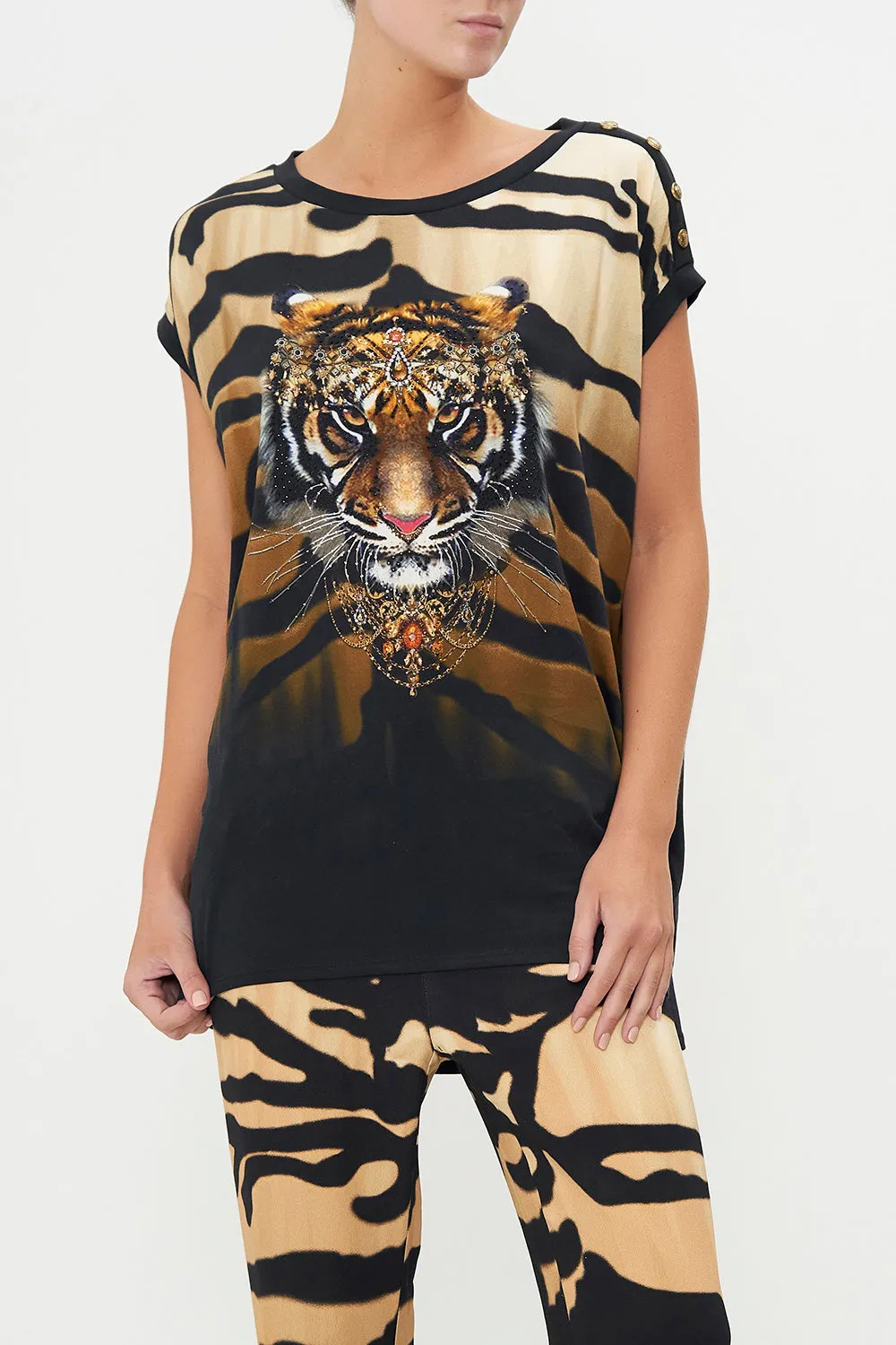 EXTENDED SLEEVE TEE WITH BUTTONS TAME MY TIGER sold by Camilla product image thumbnail 5