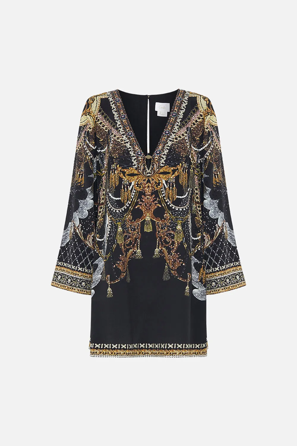 LONG SLEEVE DEEP V SHORT DRESS RAVIN RAVEN sold by Camilla product image thumbnail 3