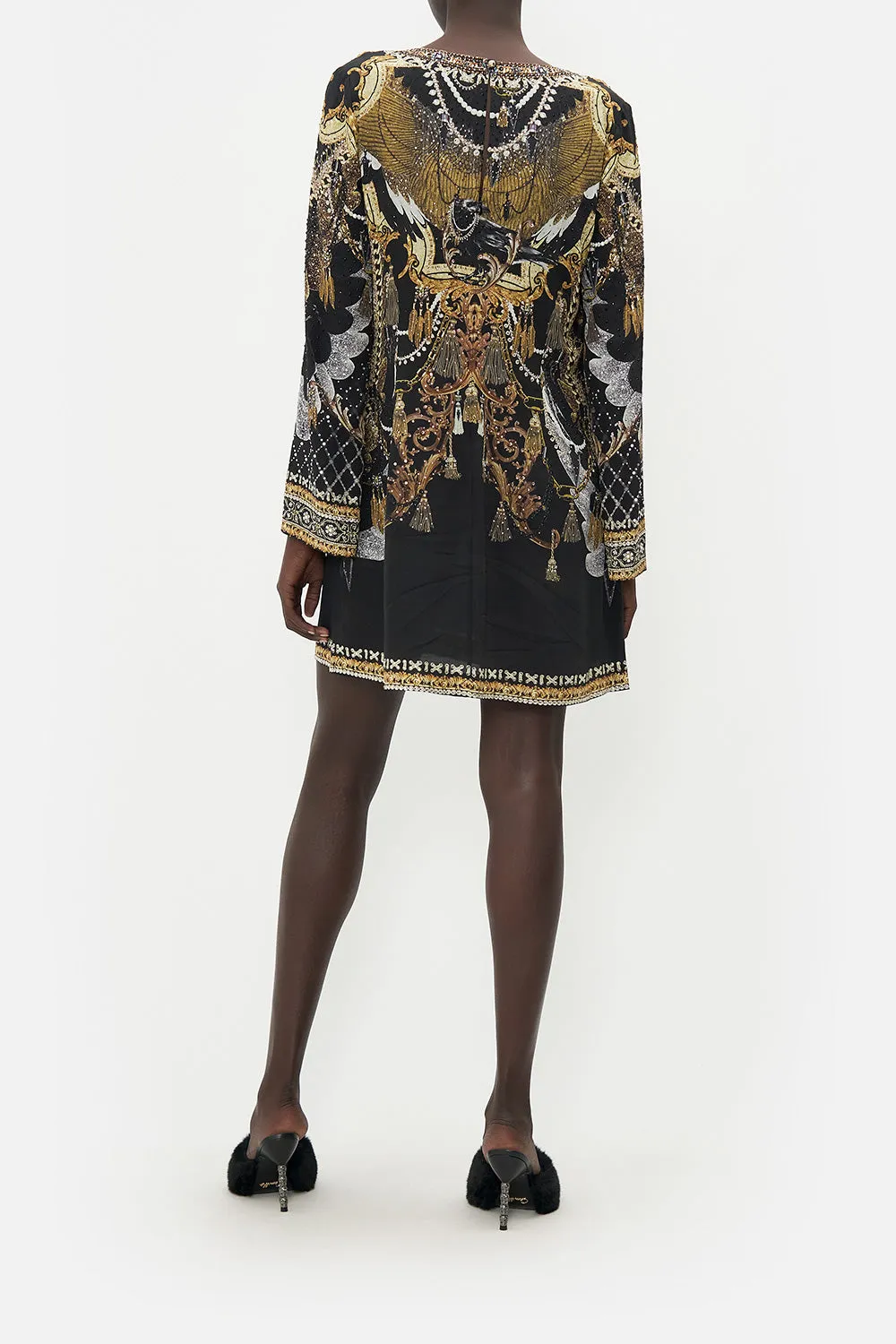 LONG SLEEVE DEEP V SHORT DRESS RAVIN RAVEN sold by Camilla product image thumbnail 2