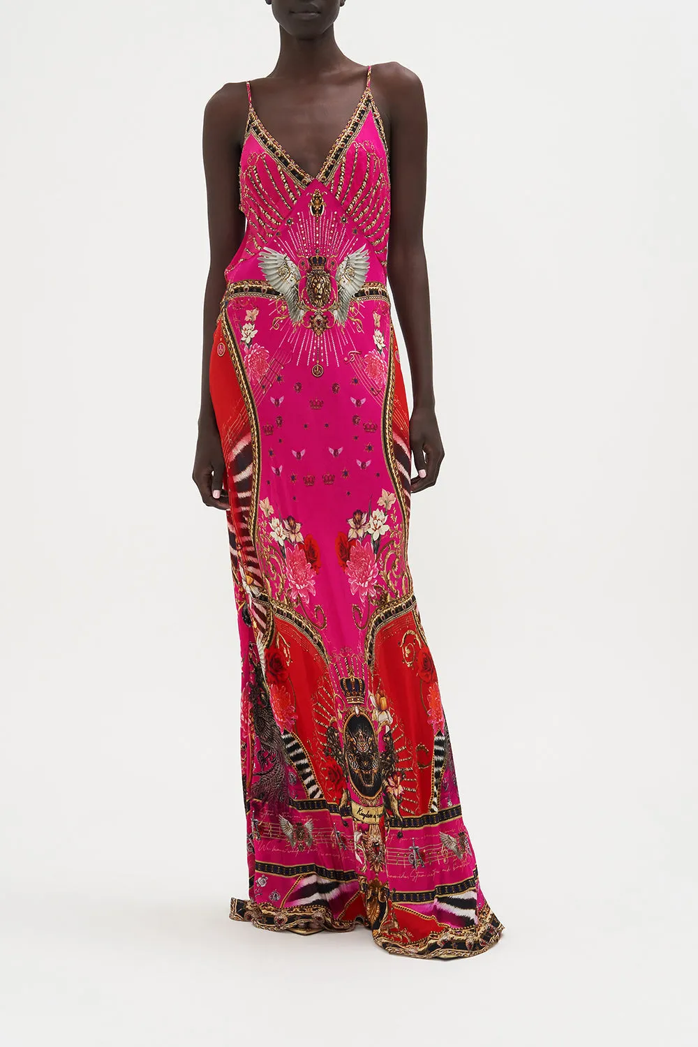 V NECK FULL LENGTH BIAS SLIP DRESS WHAT HAPPENS ON TOUR sold by Camilla