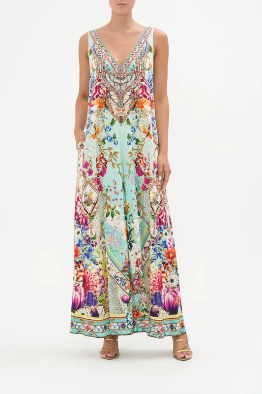 V NECK FLARED JUMPSUIT HONEY HONEY sold by Camilla