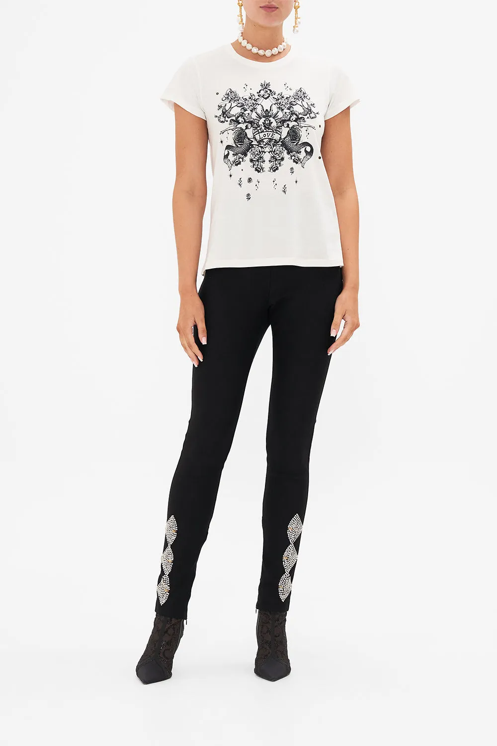 SLIM FIT ROUND NECK T-SHIRT - WHITE TALES OF TATTOO sold by Camilla