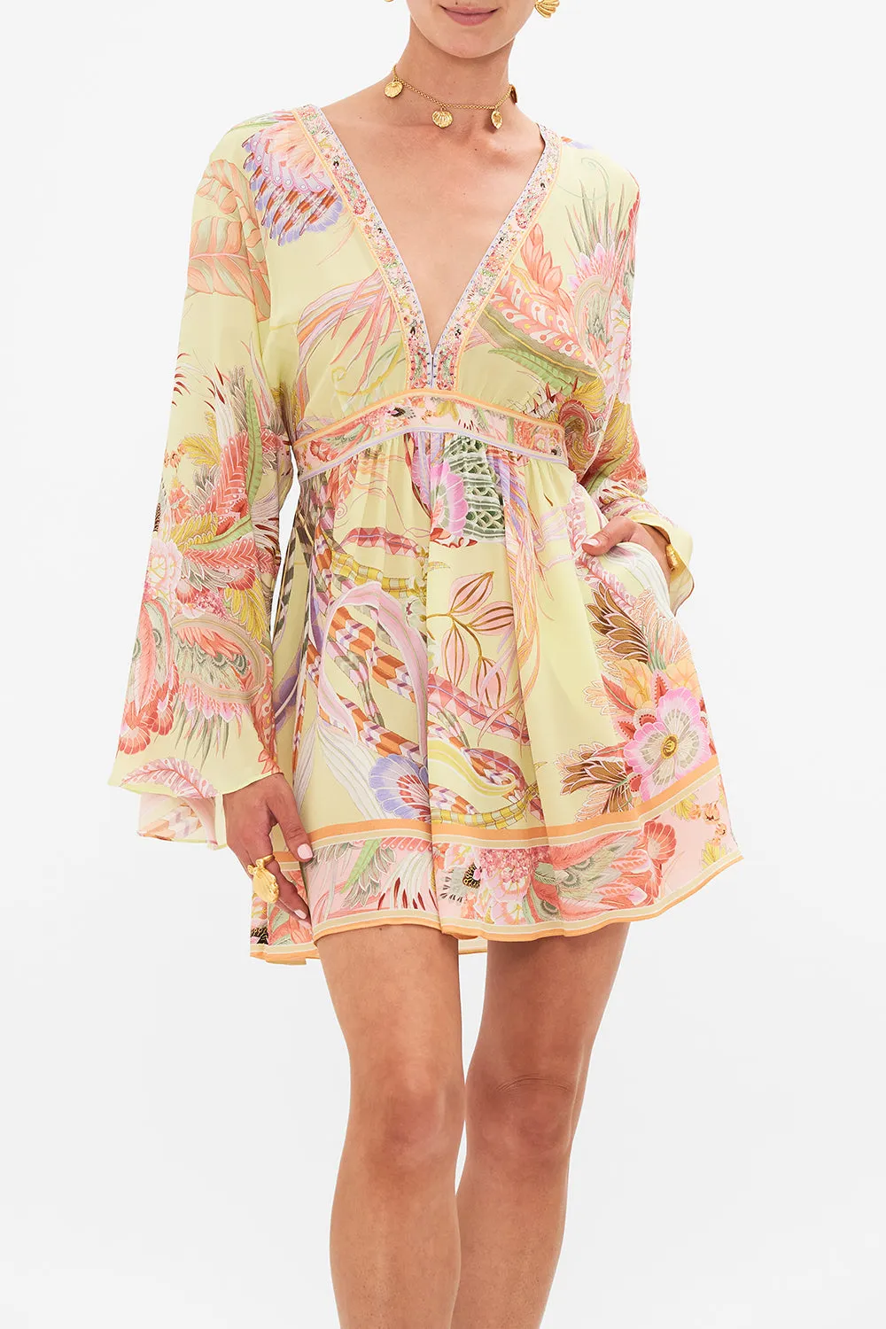 GATHERED KIMONO MINI DRESS COSMIC TUSCAN sold by Camilla product image thumbnail 5