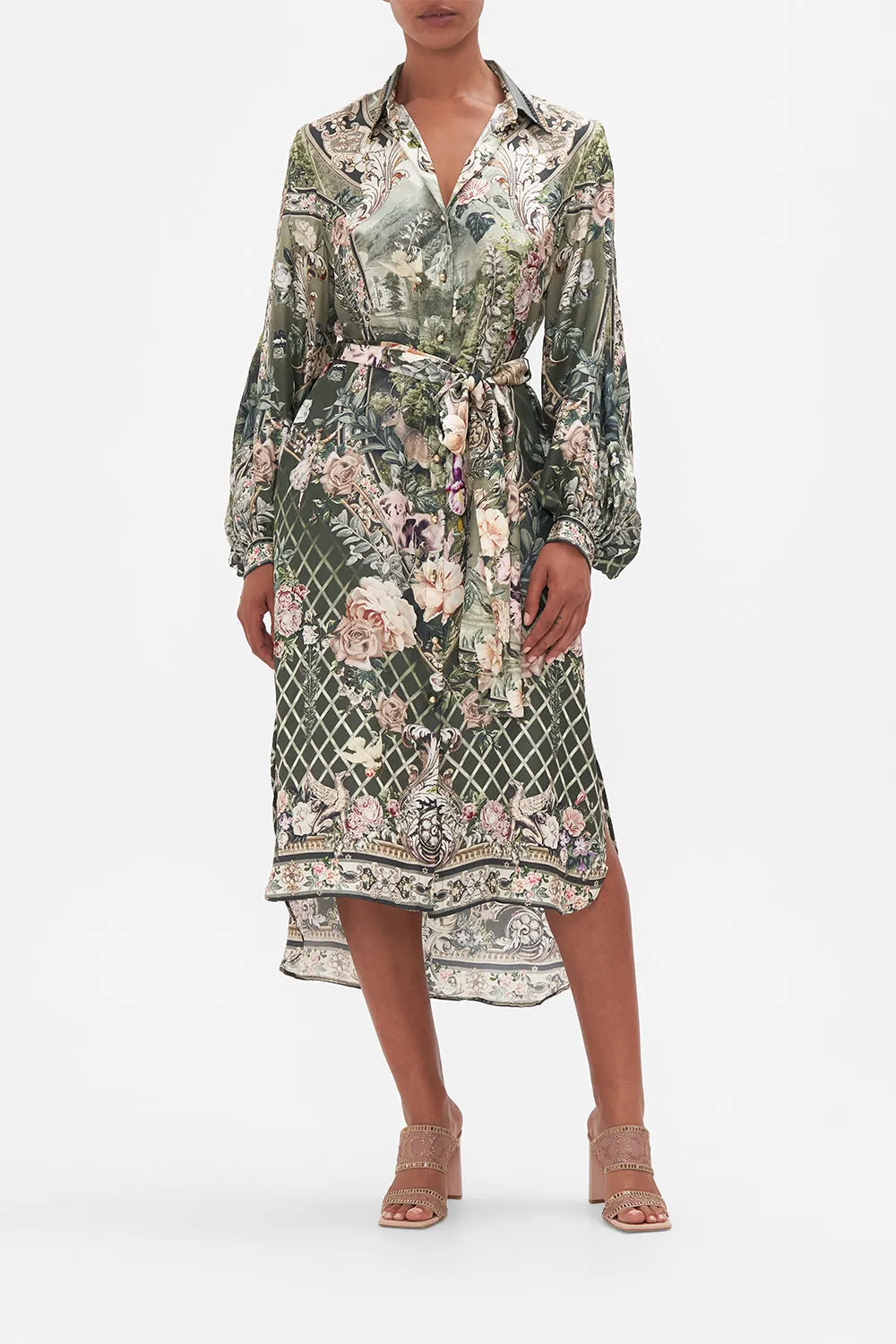 HIGH LOW MIDI SHIRT DRESS GARDEN OF GOOD FORTUNE sold by Camilla