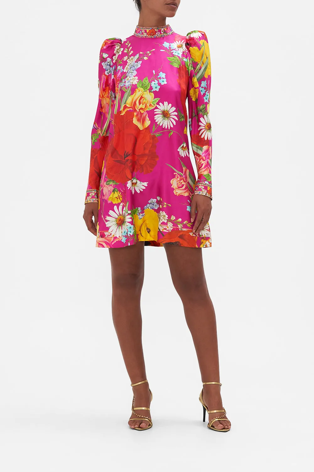 PUFF SLEEVE HIGH NECK MINI DRESS RAINBOW BODY sold by Camilla